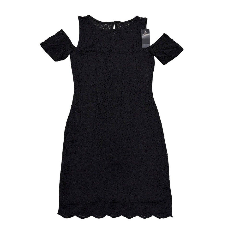Hollister Cold Shoulder Black Lace Bodycon Dress Women XS NWT Goth Party Mini